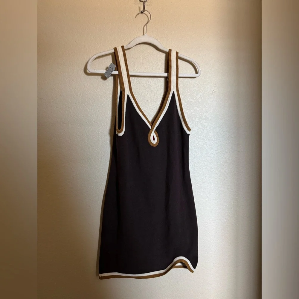 Free People Beach Blaire Knit Mini Dress Sz‎ L Brown Keyhole